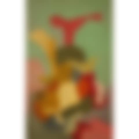 Composition abstraite sur fond vert aux formes imbriquées non cernées (preview)