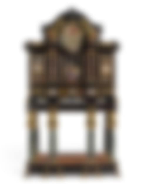 AN ITALIAN ORMOLU-MOUNTED PIETRA DURA AND EBONY CABINET-ON-STAND  (preview)