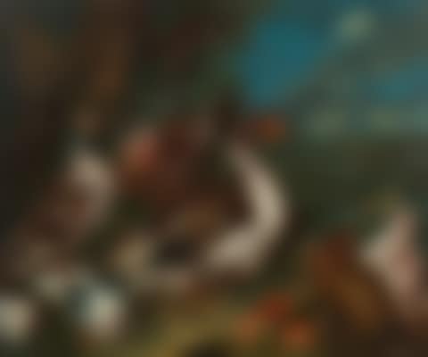 Landscape with chicken, duck, goose and pair of doves and rabbits (preview)