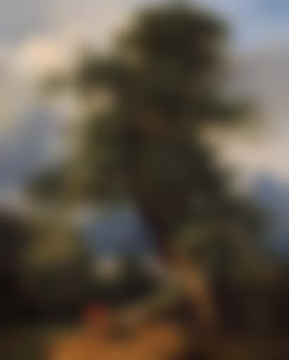 Mountainous landscape with a large tree, animated by a mythological scene (preview)