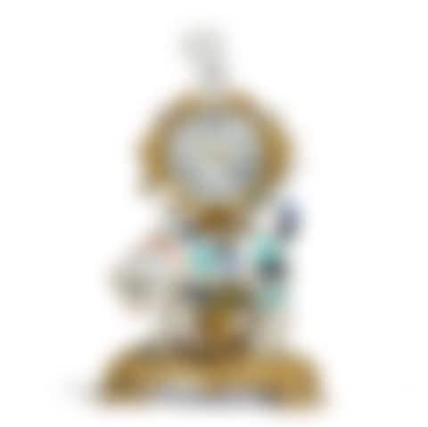 AN ARITA FIGURE OF A PUPPY, SUPPORTING A CLOCK WITH ORMOLU MOUNTS AND A CHINESE PORCELAIN FINIAL (preview)