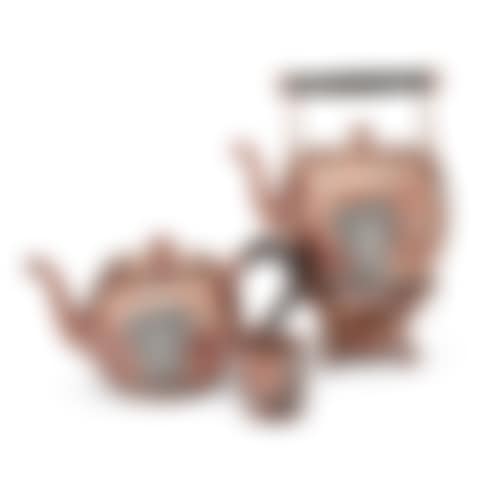 AN AMERICAN SILVER AND COPPER KETTLE ON LAMP STAND, TEAPOT, AND SMALL BEAKER (preview)