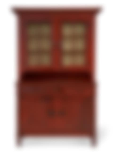 A LATE FEDERAL RED-PAINTED AND GRAIN-PAINTED MAHANTONGO VALLEY STEP-BACK CUPBOARD  (preview)