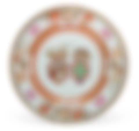 A CHINESE EXPORT PORCELAIN "ITALIAN MARKET" ARMORIAL CHARGER (preview)