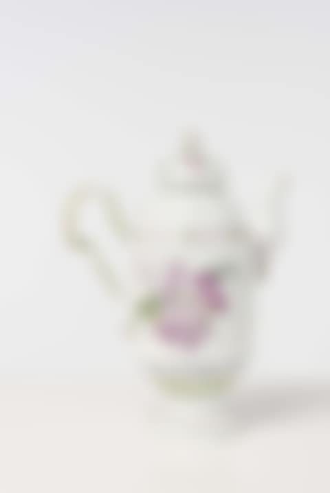 Large cylindrical covered coffee pot on a pedestal, the neck decorated in relief with acanthus leaves and pearls, polychrome decoration of bouquets of flowers (preview)