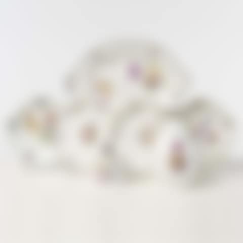 Cosmetic pot with two covered handles with polychrome decoration of bouquets of flowers, the lid grip in the shape of a rose (preview)