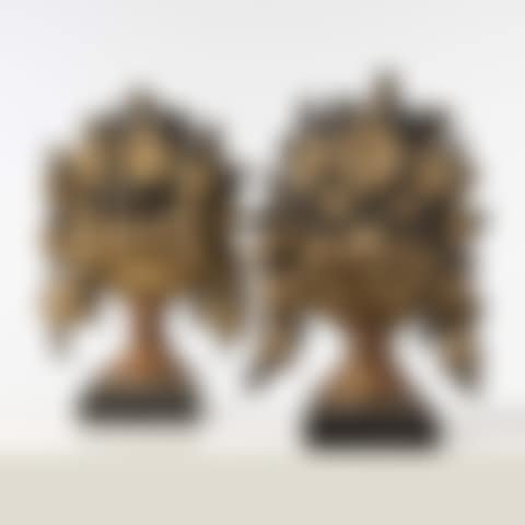 Two vases of foliage and flowers in patinated and gilded wood (preview)
