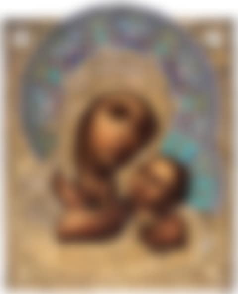 A RUSSIAN ICON OF THE VIRGIN OF TENDERNESS [ELEUSA] IN A GILT SILVER AND CLOISONNE ENAMEL OKLAD (preview)