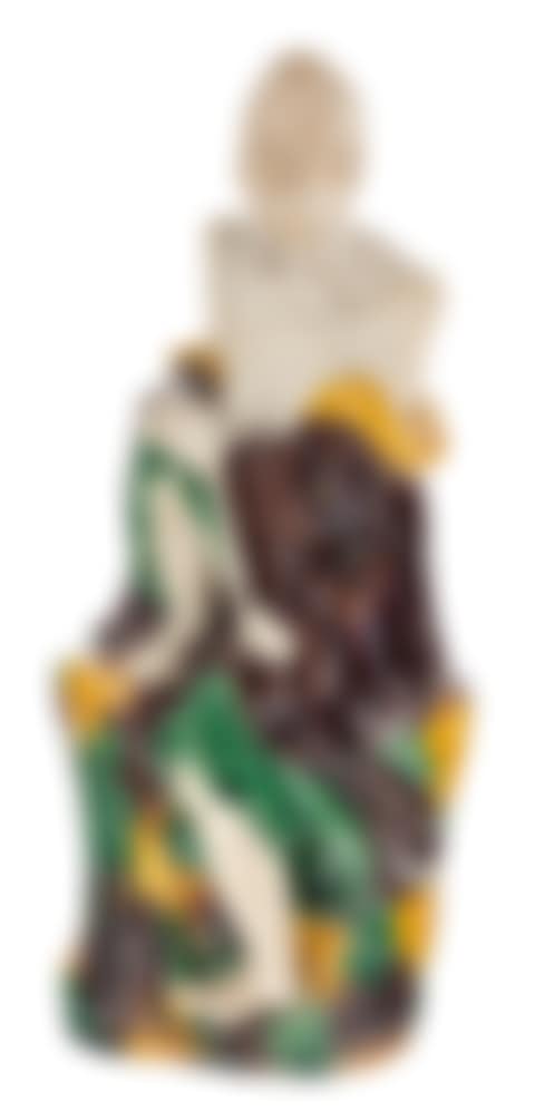 A CHINESE EGG AND SPINACH BISQUE FIGURINE OF AN ARHAT (preview)