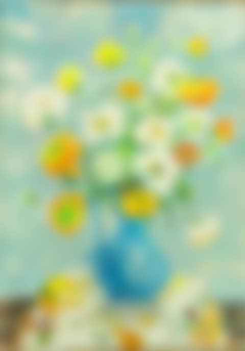 Vase bleu avec bouquet du fleurs (preview)