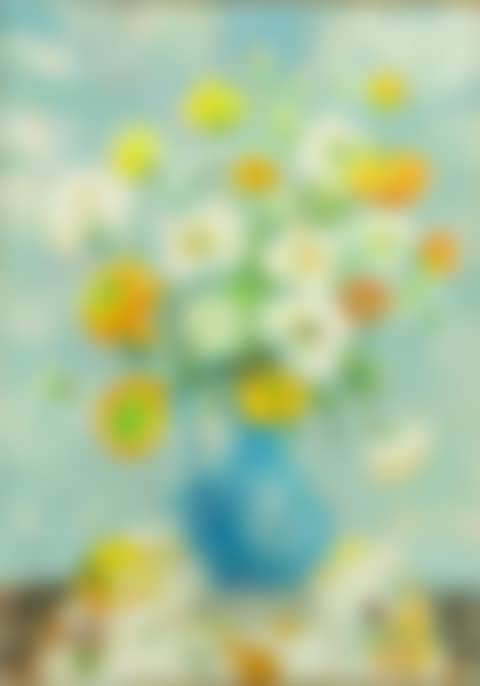 Vase bleu avec bouquet de fleurs (preview)