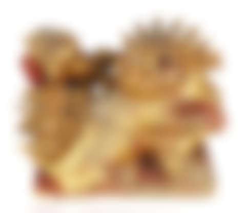 A CHINESE CARVED WOOD FOO DOG WITH CUB (preview)