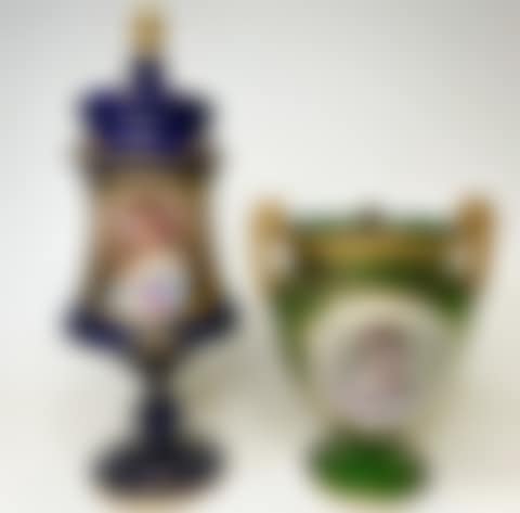 A VIENNA-STYLE COBALT-BLUE VASE, GILT GREEN VASE (preview)
