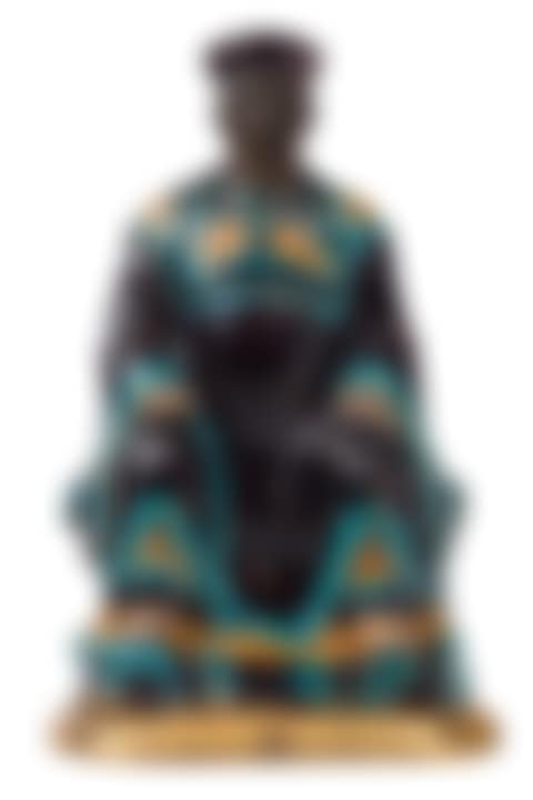 A TURQUOISE, AUBERGINE AND MUSTARD-YELLOW GLAZED FIGURE OF CAI SHEN, THE GOD OF WEALTH (preview)