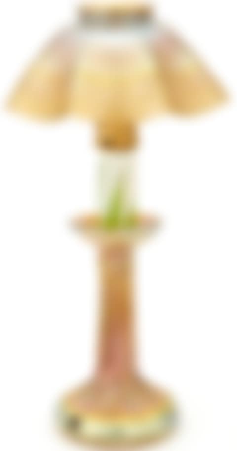 Tiffany Favrile Glass Candlestick Lamp With Ruffle Glass Shade (preview)