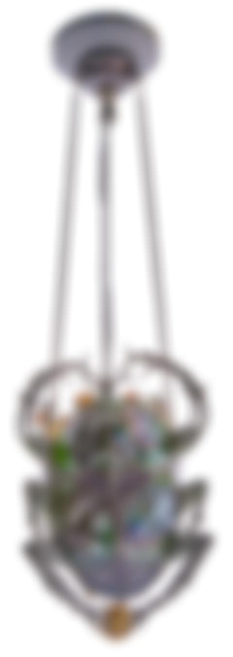 Rare Tiffany Studios Green Patinated Bronze and Favrile Glass Scarab Hanging Lamp (preview)
