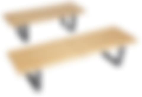 Two George Nelson Blonde Wood and Black Metal Benches (preview)