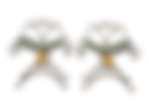 A Pair of Painted and Parcel Gilt Iron Curule Stools with Tufted Cushions (preview)