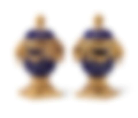 A PAIR OF FRENCH ORMOLU-MOUNTED SEVRES COBALT BLUE-GROUND PORCELAIN POTPOURRI VASES AND COVERS ("VASES DULAC") (preview)