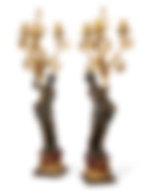 A PAIR OF LOUIS XVIII ORMOLU AND PATINATED BRONZE THREE-BRANCH CANDELABRA (preview)