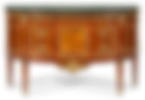 A LOUIS XVI ORMOLU-MOUNTED AMARANTH, TULIPWOOD, MARQUETRY AND PARQUETRY DEMILUNE COMMODE (preview)