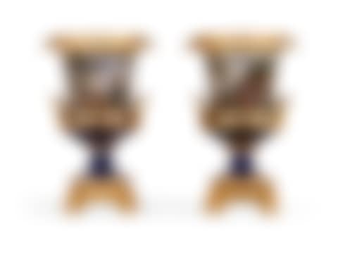 A PAIR OF PARIS PORCELAIN COBALT BLUE AND GOLD GROUND CAMPANA VASES (preview)