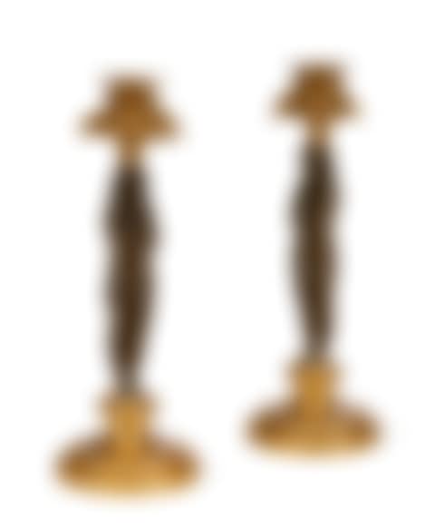 A PAIR OF DIRECTOIRE ORMOLU AND PATINATED BRONZE CANDLESTICKS (preview)