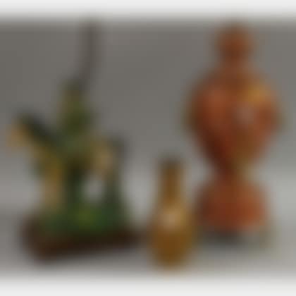 Brass-mounted Copper Samovar/Table Lamp, a Bronze Vase, and a Chinese Glazed Ceramic Figural Roof Tile/Table Lamp (preview)
