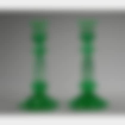 Pair of Hexagonal Apple Green Blown and Cut Glass Candlesticks (preview)