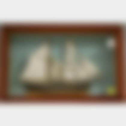 Framed Folk Carved and Painted Wood Two-masted Sailing Ship Diorama (preview)