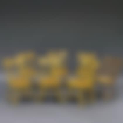Assembled Set of Seven Yellow-painted Stencil-decorated Thumb-back Windsor Chairs (preview)
