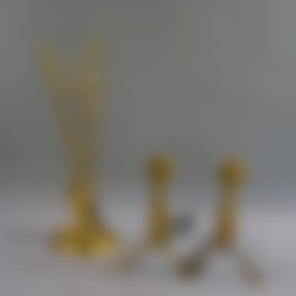 Pair of Brass Ball-top Andirons and Three Fireplace Tools and a Stand (preview)