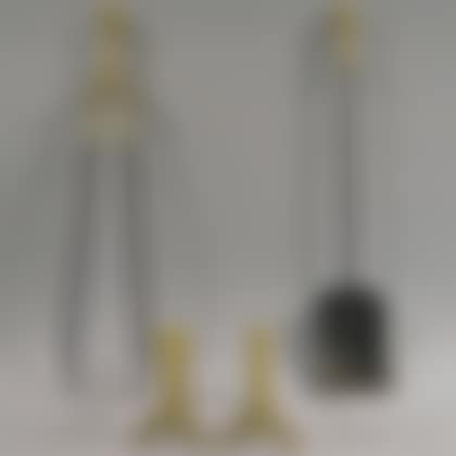 Small Brass Ball-top Andirons and a Pair of Fireplace Tools (preview)