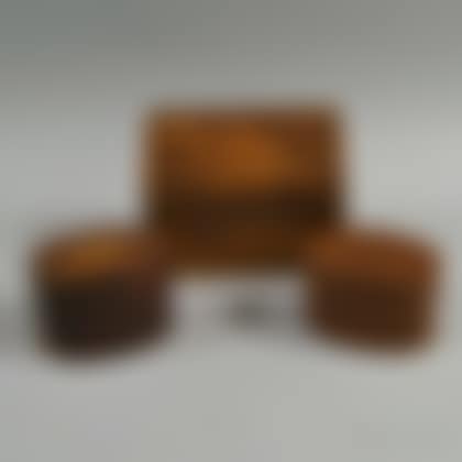 Two Inlaid Burl Veneer Covered Trinket Boxes and a Leather-covered Document Box (preview)