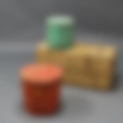 Small Painted Dome-top Trunk, Green Painted Firkin, and a Painted Wood and Tin Canister (preview)