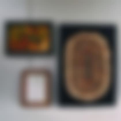 Framed Painting of Apples on Board, Triangle Scrap Rug, and a Paint-decorated Framed Mirror (preview)
