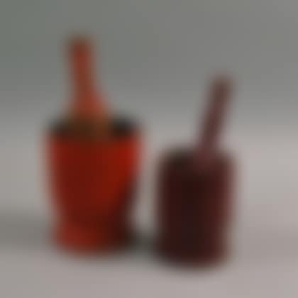 Two Red-painted Turned Mortars and Pestles (preview)