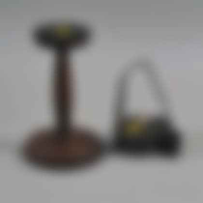 Red-painted Turned Stand and Tin Betty Lamp (preview)