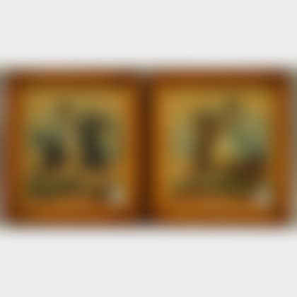 Pair of Framed Decoupage Works on Paper Depicting Dueling Men on Horseback (preview)