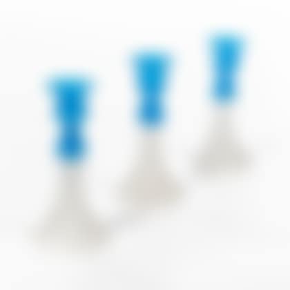 Three Sandwich Glass Clambroth and Turquoise Candlesticks (preview)