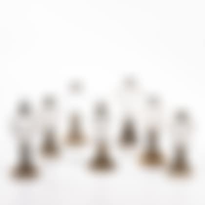 Seven Colorless Pattern Glass and Brass Lamps (preview)