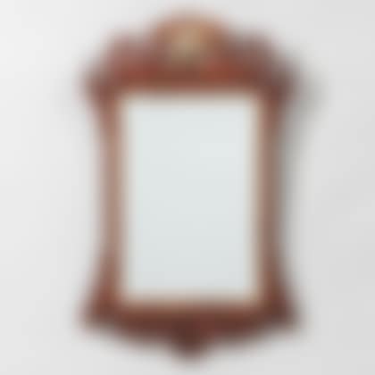 Mahogany Veneer Scroll Frame Mirror with Gilt Phoenix (preview)