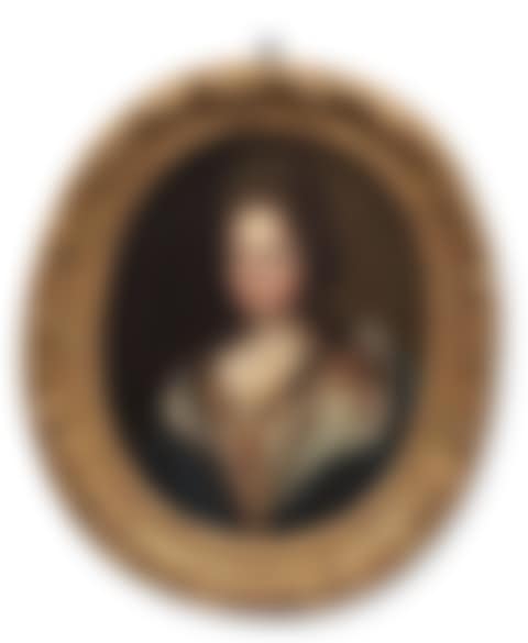 Three portraits of two ladies and a gentleman, half-length, in elaborate dress (preview)