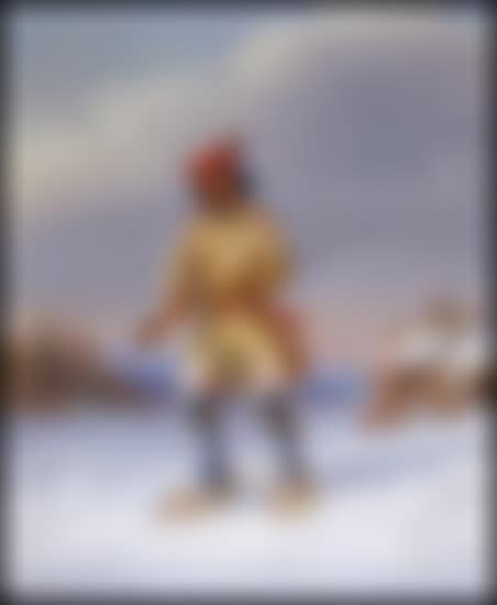 Indian Trapper with Red Feathered Cap in Winter (preview)