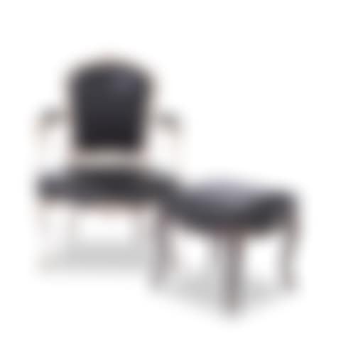A white painted beech and black leather fauteuil (preview)