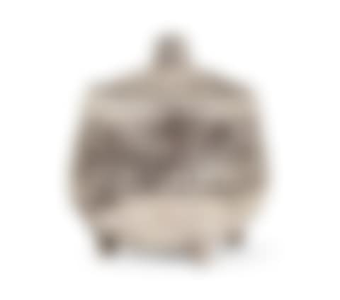 Circular covered box resting on four earthenware nipple feet (preview)