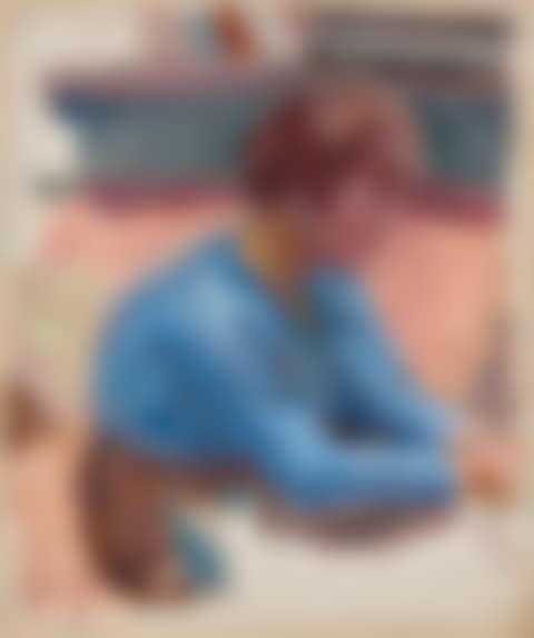 Femme pensive au corsage bleu (preview)
