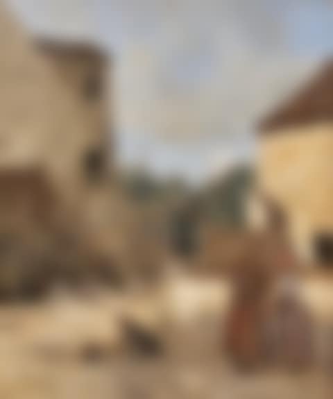 Trois paysannes causant dans une cour rustique (preview)