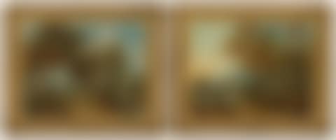 An Italianate landscape with a view of Lake Garda and Salo in the distance, with figures on a bridge; and An Italianate landscape with a view of Lake Garda with a shepherd and shepherdess watering their flock at a river (preview)