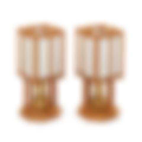A pair of John Kandell oak and yellow metal luminaires (preview)